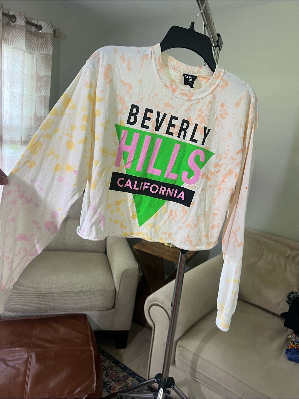 DAY - Beverly Hills California Tie-Dye Cropped Long Sleeve Top